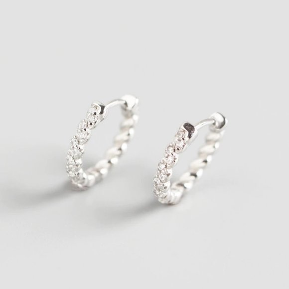 *NEW 925 Sterling Silver Braided Diamond Hoops - Picture 3 of 10